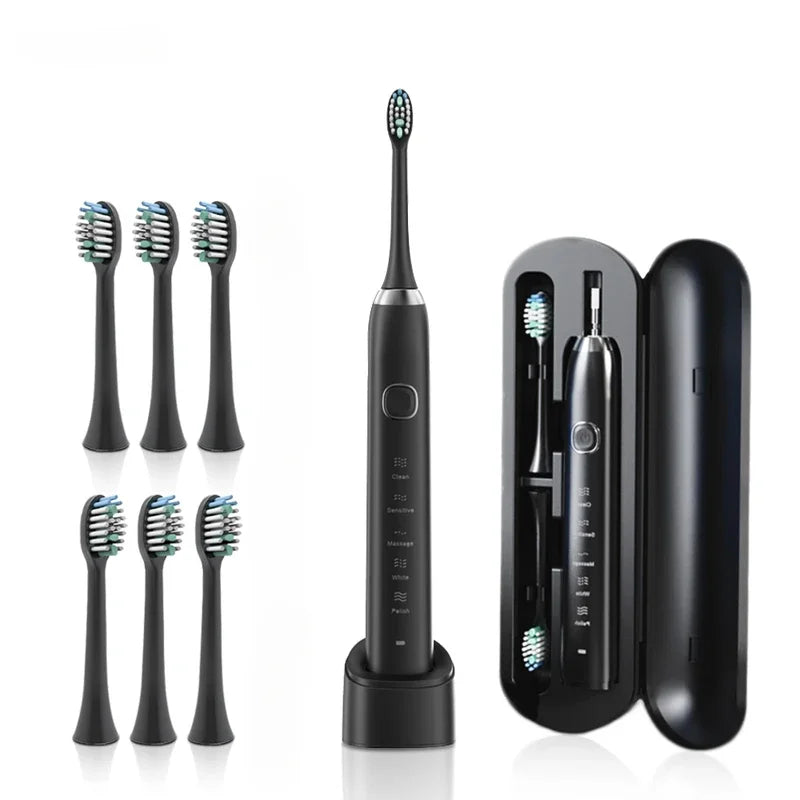 Sonic Electric Toothbrush – 6 Brush Heads, Waterproof, Rechargeable (5 Modes)