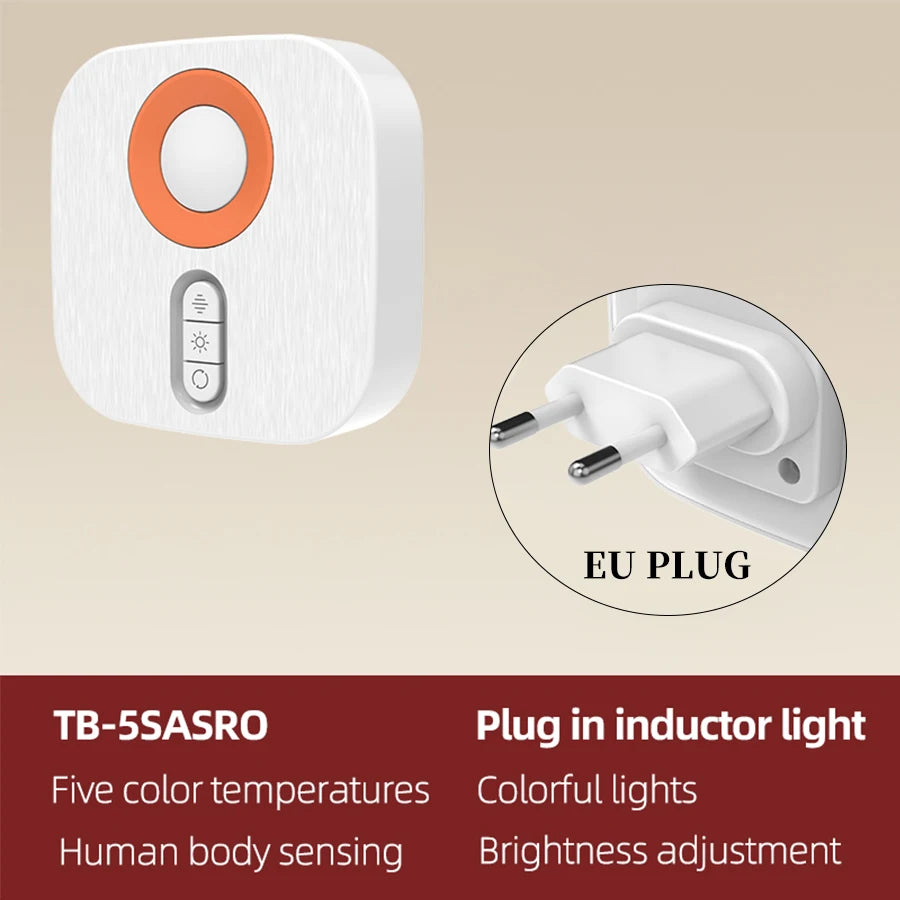 Motion Sensor LED Night Light – Auto On/Off Plug Lamp (7 Colors, Dimmable)