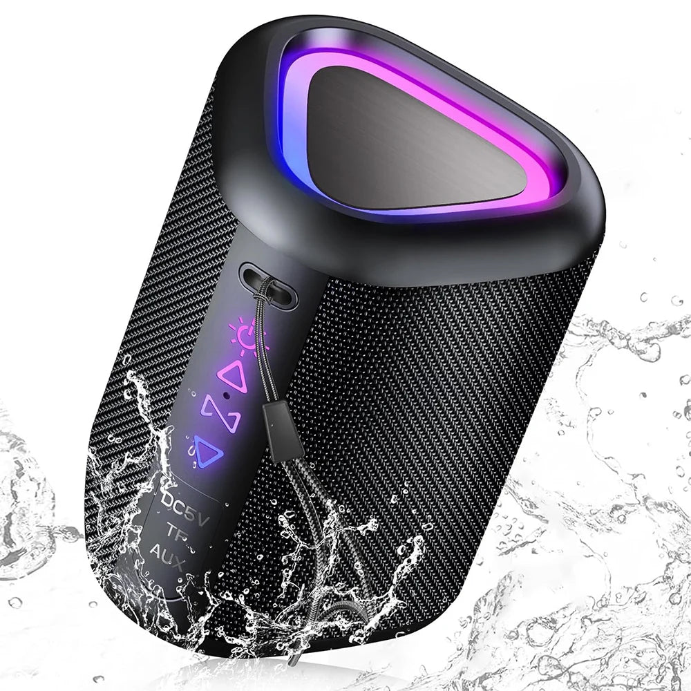Portable Bluetooth Speaker with LED Light – Waterproof Bass Speaker