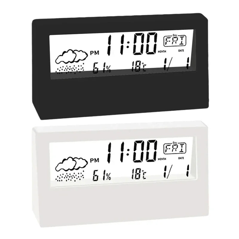 Smart LCD Alarm Clock – Digital Weather, Temperature & Humidity Display