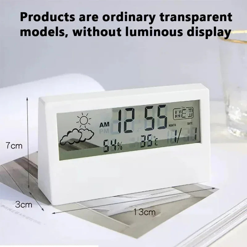 Smart LCD Alarm Clock – Digital Weather, Temperature & Humidity Display