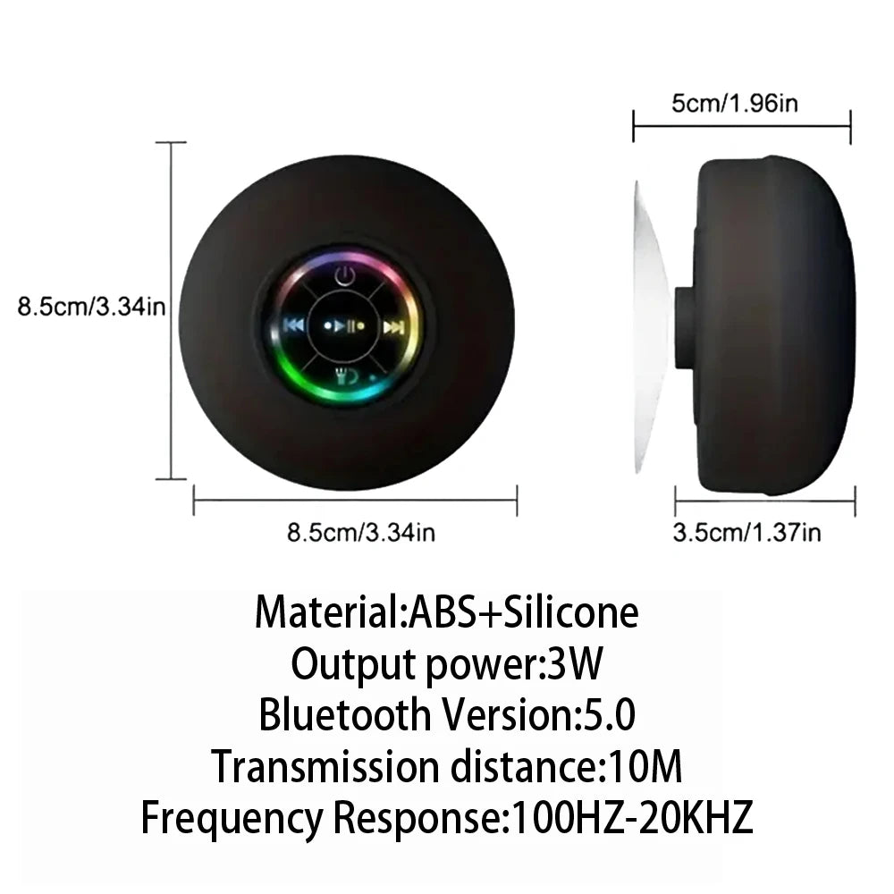 Waterproof Bluetooth Shower Speaker with Suction Cup & LED Light