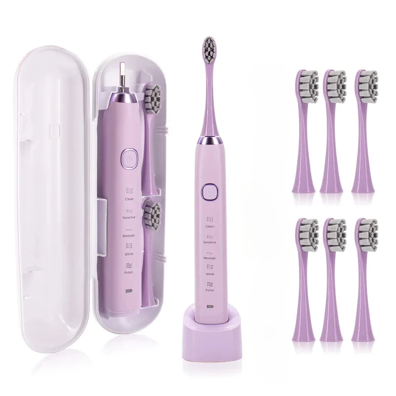Sonic Electric Toothbrush – 6 Brush Heads, Waterproof, Rechargeable (5 Modes)