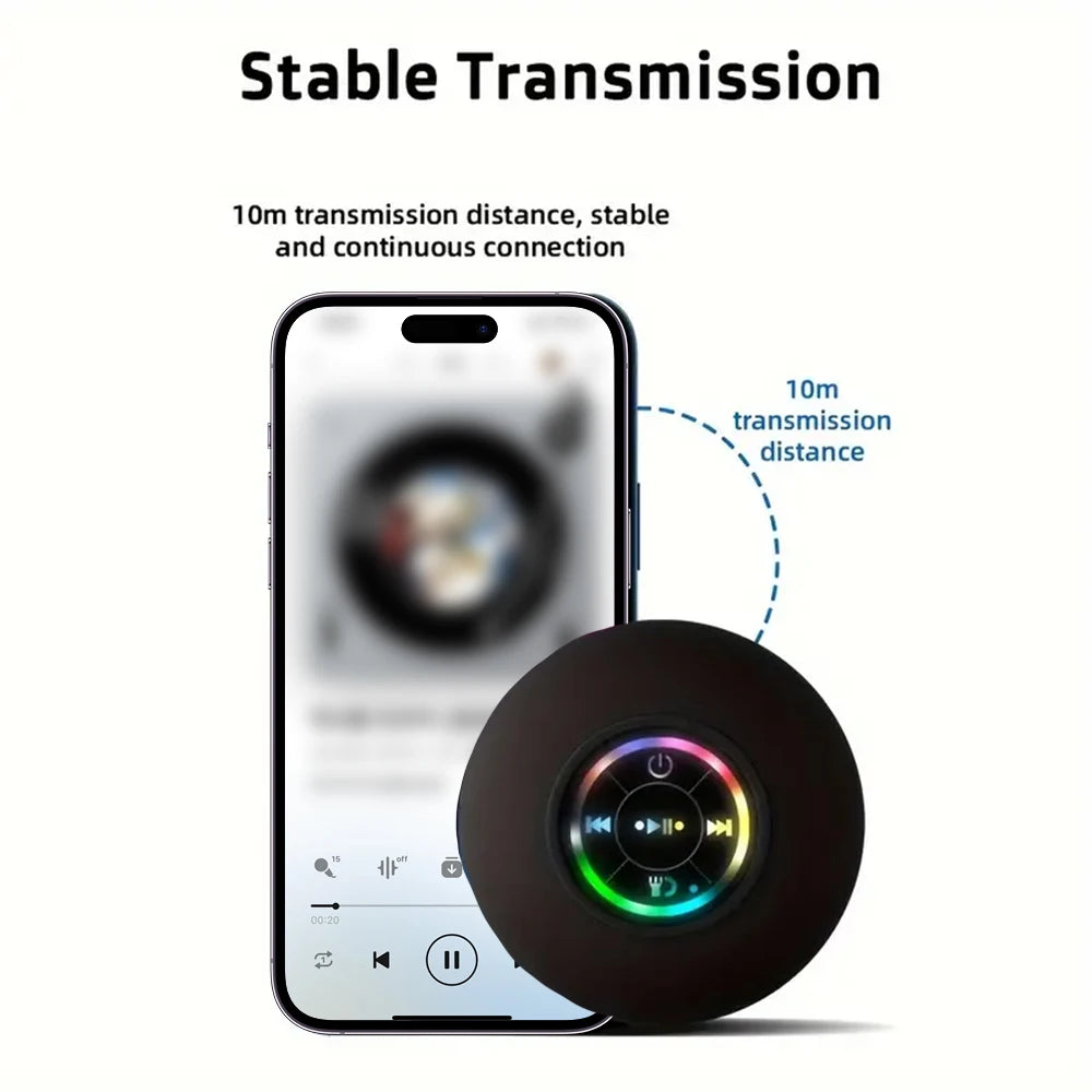 Waterproof Bluetooth Shower Speaker with Suction Cup & LED Light