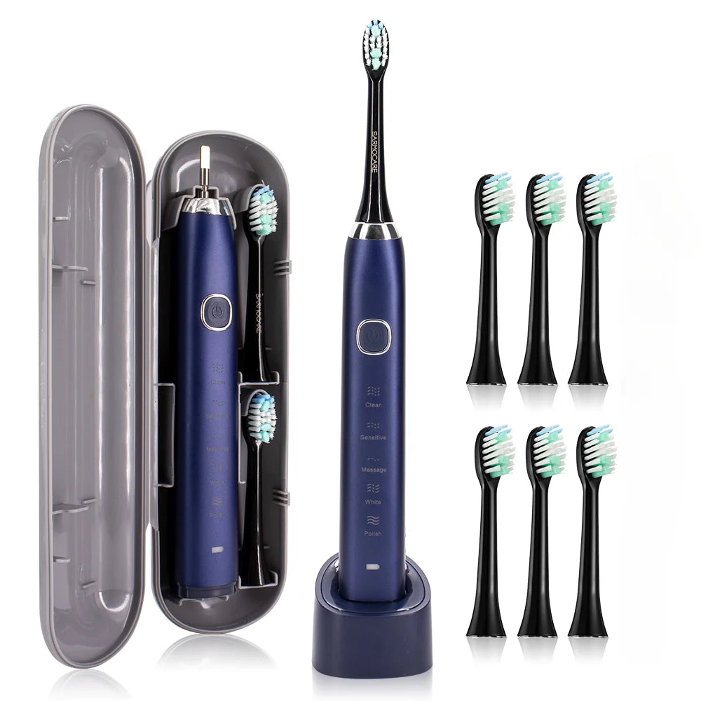 Sonic Electric Toothbrush – 6 Brush Heads, Waterproof, Rechargeable (5 Modes)