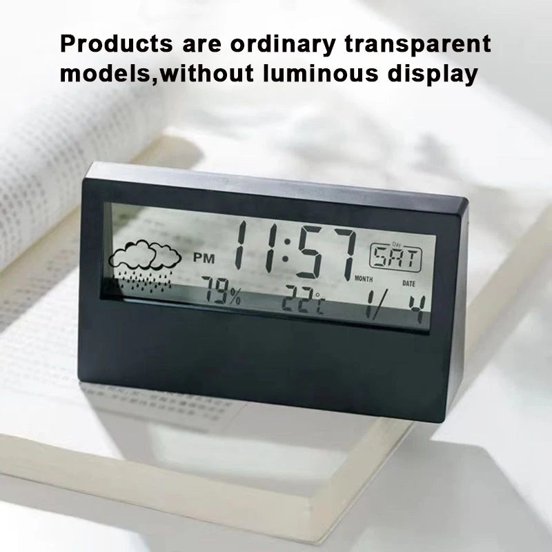 Smart LCD Alarm Clock – Digital Weather, Temperature & Humidity Display