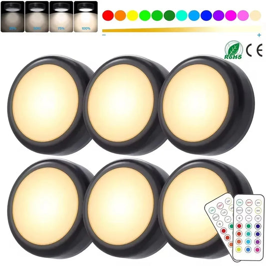 RGB LED Puck Lights – Wireless Remote Under Cabinet Lights (Dimmable, Battery Powered)