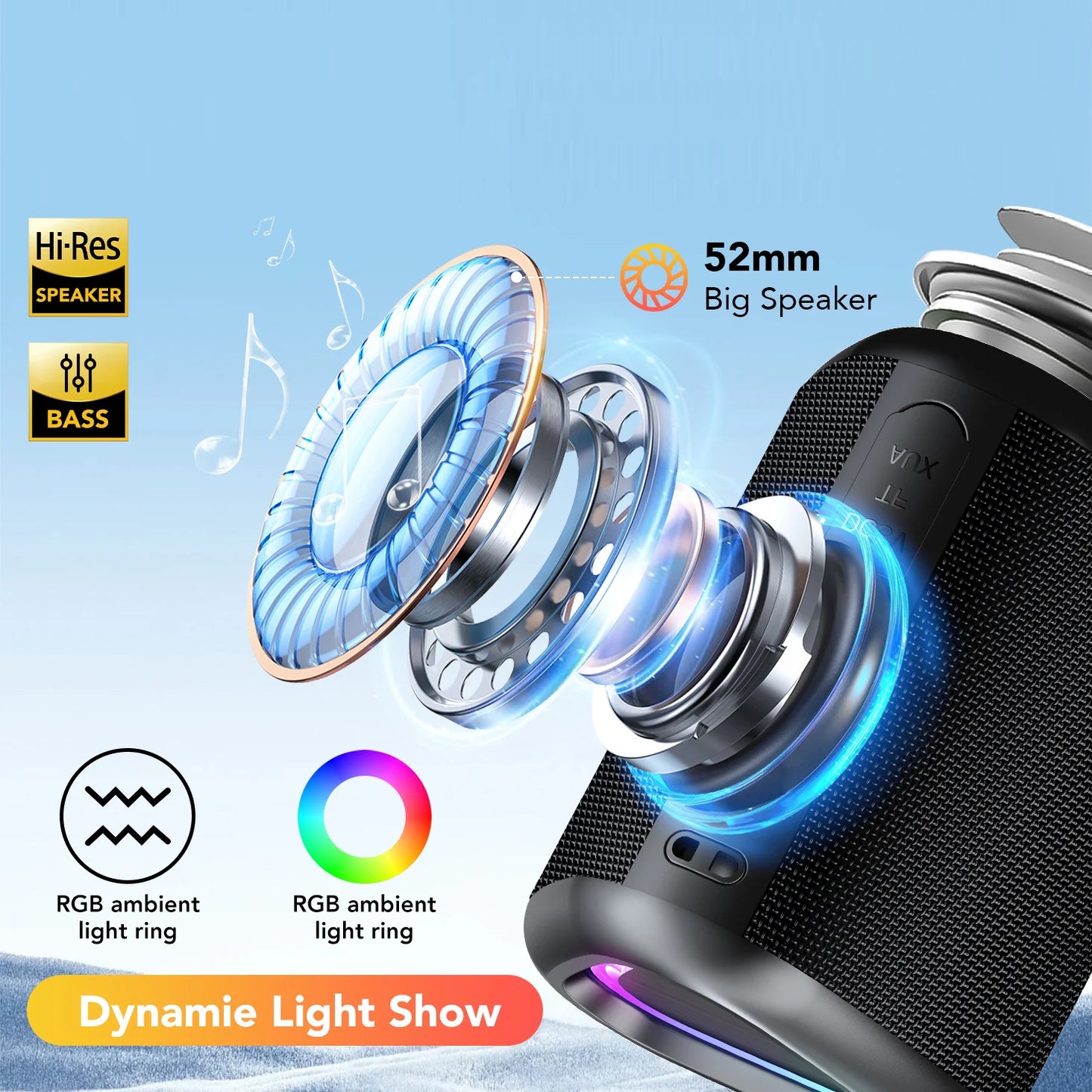 Portable Bluetooth Speaker with LED Light – Waterproof Bass Speaker