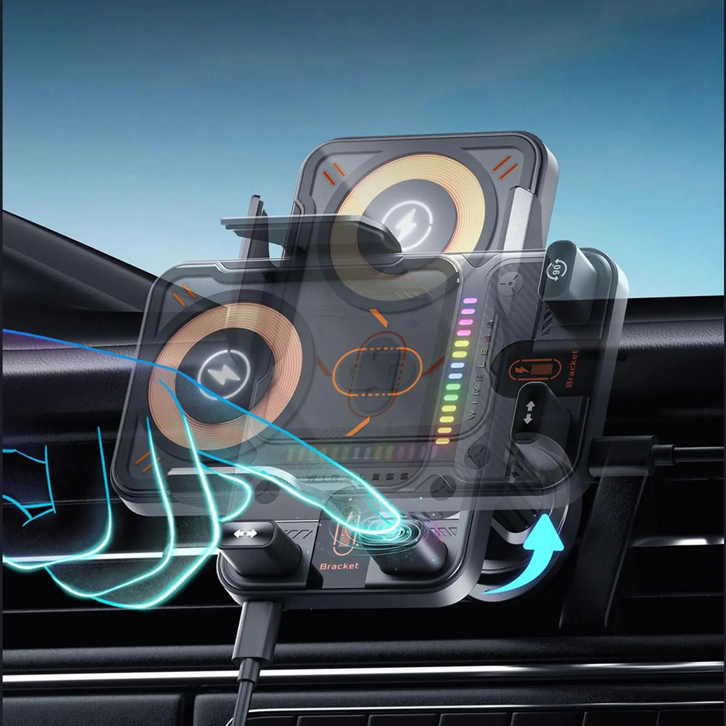 Wireless Phone Charger for Car 15W Fast Charging Air Vent Cradles Auto Clamping Phone Holders for Music Control Video Streaming