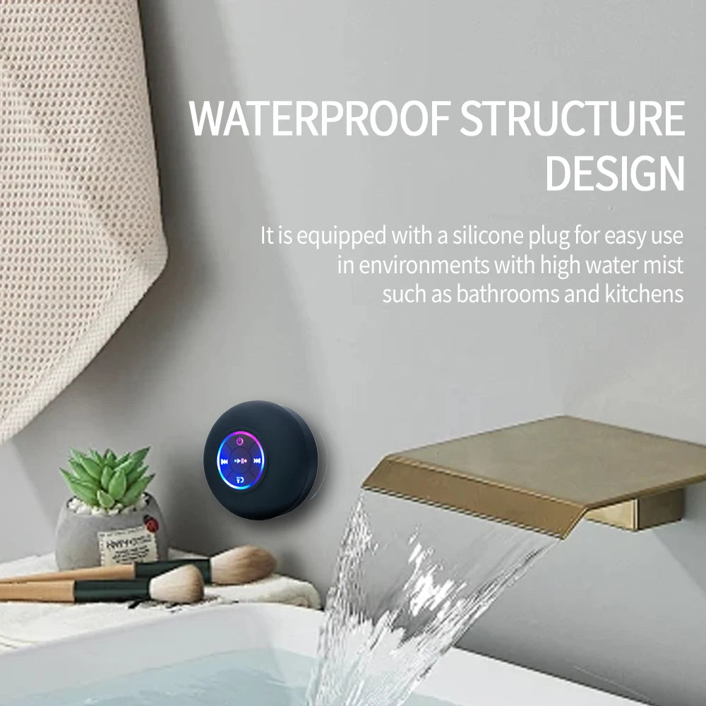 Waterproof Bluetooth Shower Speaker with Suction Cup & LED Light