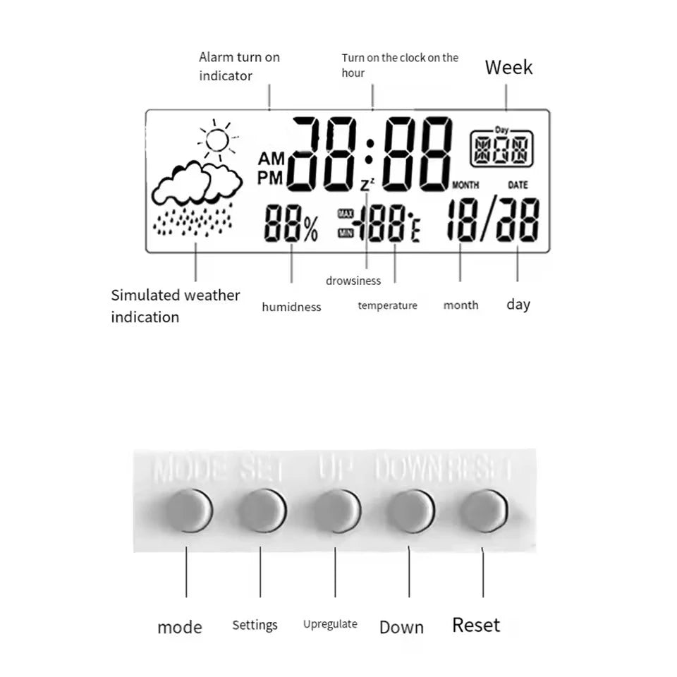 Smart LCD Alarm Clock – Digital Weather, Temperature & Humidity Display