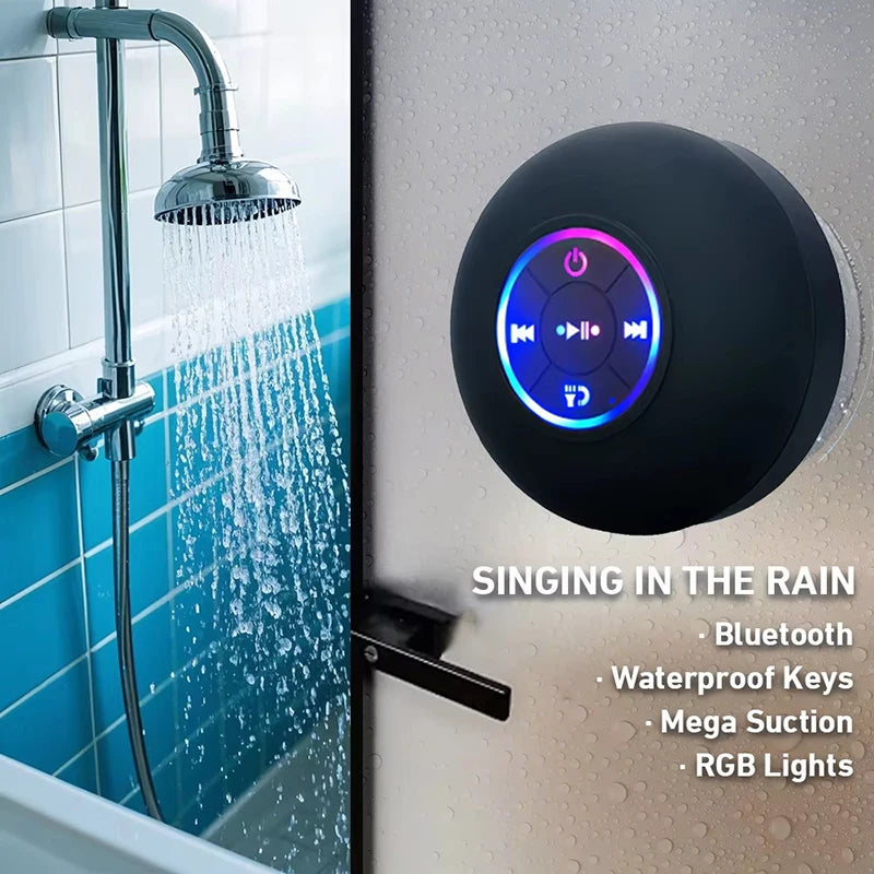 Waterproof Bluetooth Shower Speaker with Suction Cup & LED Light
