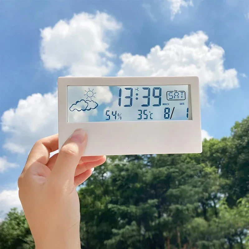 Smart LCD Alarm Clock – Digital Weather, Temperature & Humidity Display