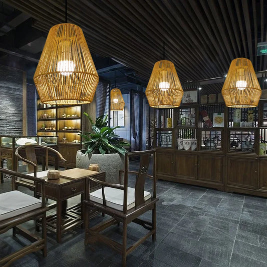 Handwoven Rattan Pendant Light – Modern Bamboo Ceiling Lamp for Home & Café